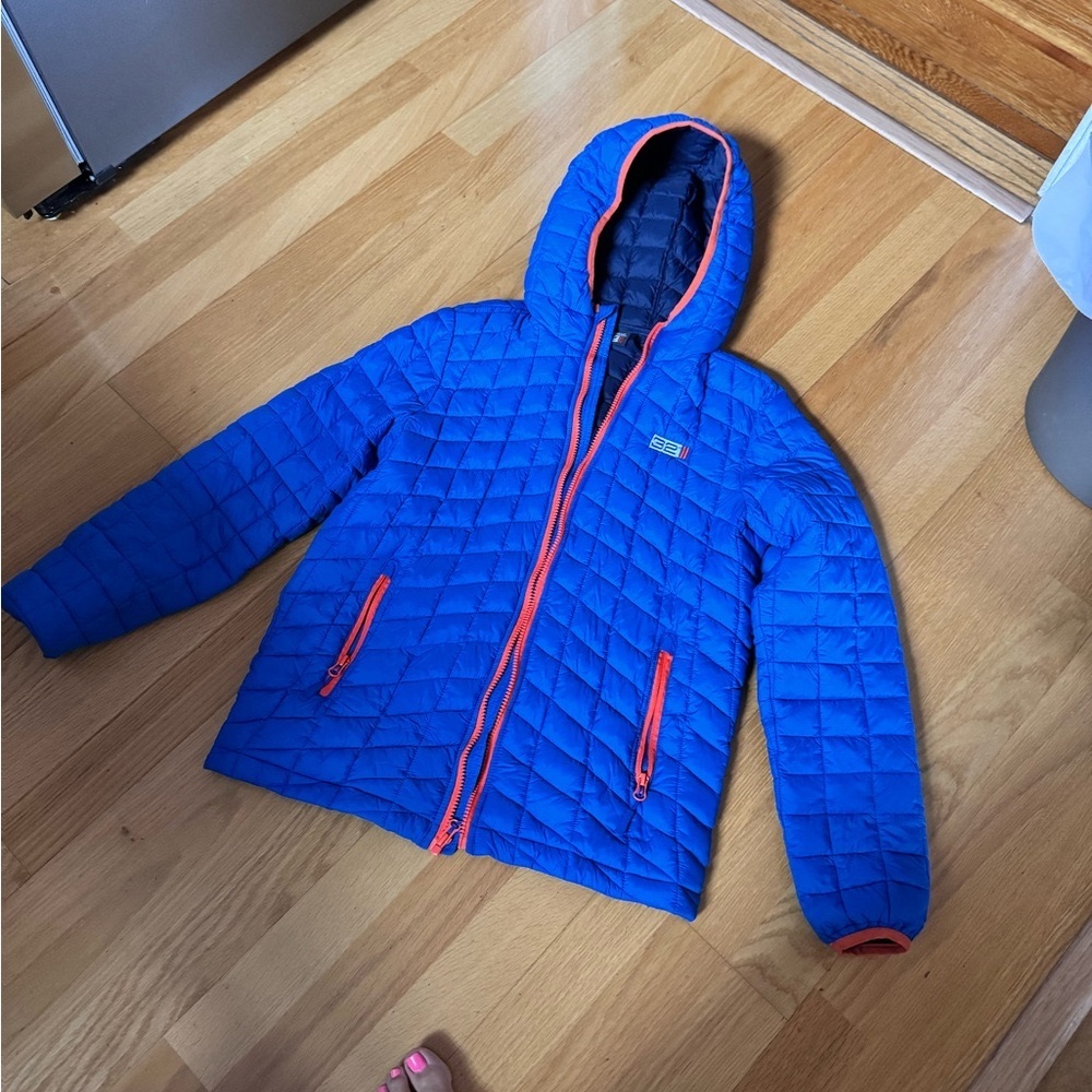 32 Degrees Kids Blue Quilted Jacket with Orange Accents